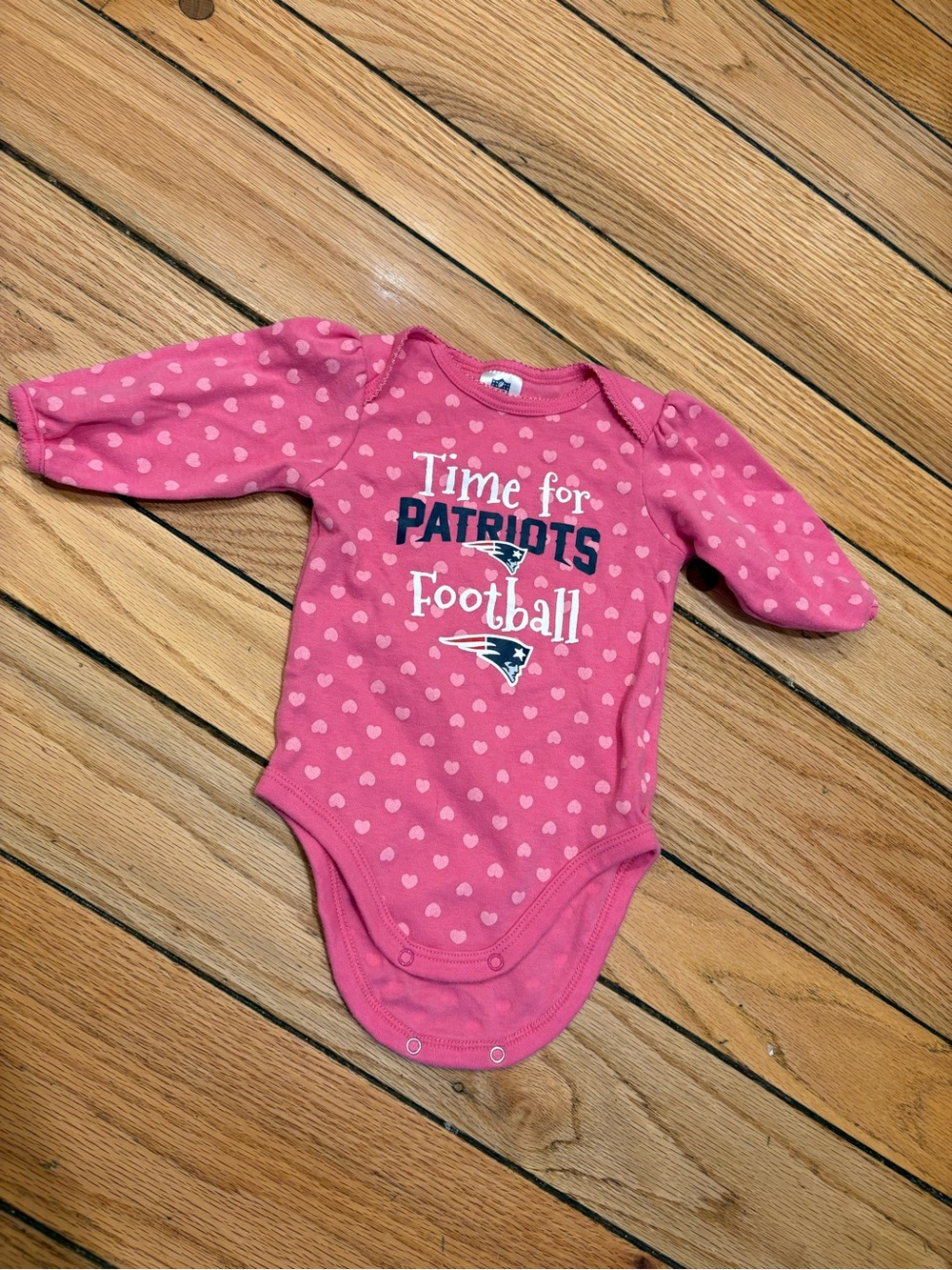 Pink 'Time for Patriots Football' Long-Sleeve Baby One-Piece 3-6mo